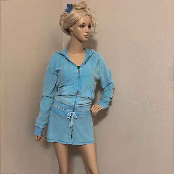 JUICY COUTURE Big Bling Terry Track Suit Jacket and Shorts in Wave Size XL NEW - Picture 3 of 17